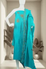 Silk Unstitched Salwar Suit Fabric with Gold Zari Floral Embroidery - Image 2