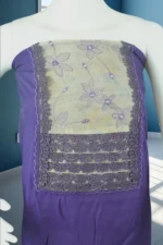 Unstitched Salwar Suit with Floral Embroidery & Crochet Lace Yoke - Image 4
