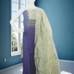 Unstitched Salwar Suit with Floral Embroidery & Crochet Lace Yoke
