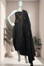 Silk Unstitched Salwar Suit Fabric with Gold Zari Floral Embroidery