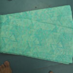 Mint-Turquoise Geometric Triangle Print Cotton-Linen Blend Fabric with Gold Foil Accents