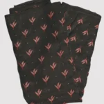 Black Sheer Printed Fabric with Red & White Leaf Motifs