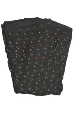 Black Printed Sheer Fabric with Red & White Circle Motifs