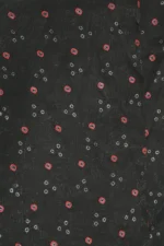 Black Printed Sheer Fabric with Red & White Circle Motifs - Image 2