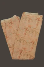 Blush Peach Botanical Leaf Print Cotton-Linen Blend Fabric with Gold Foil Detailing