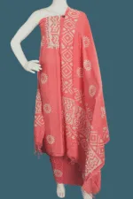 Batik Print Cotton Unstitched Salwar Suit Material with Mirror Work Yoke & Dupatta