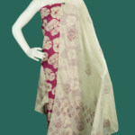 Leaf & Hibiscus Print Cotton Unstitched Suit Material with Sequin Accents & Cream Block Print Dupatta