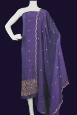 Embroidered Unstitched Salwar Suit Material with Scalloped Dupatta – Floral Zari Border - Image 3