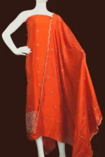 Embroidered Unstitched Salwar Suit Material with Scalloped Dupatta – Floral Zari Border