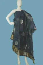 Chanderi Silk-Cotton Unstitched Salwar Suit Material with Dupatta – Silver Zari Floral Buta & Gold Tissue Border - Image 2